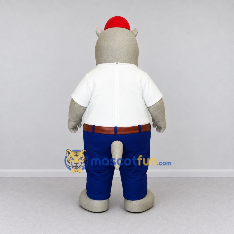 Custom Gray and Blue Hippo in Casual Clothes Mascot Costume Adult Full Body Suit for School Events Custom Gray and Blue Hippo in Casual Clothes Mascot Costume Adult Full Body Suit for School Events