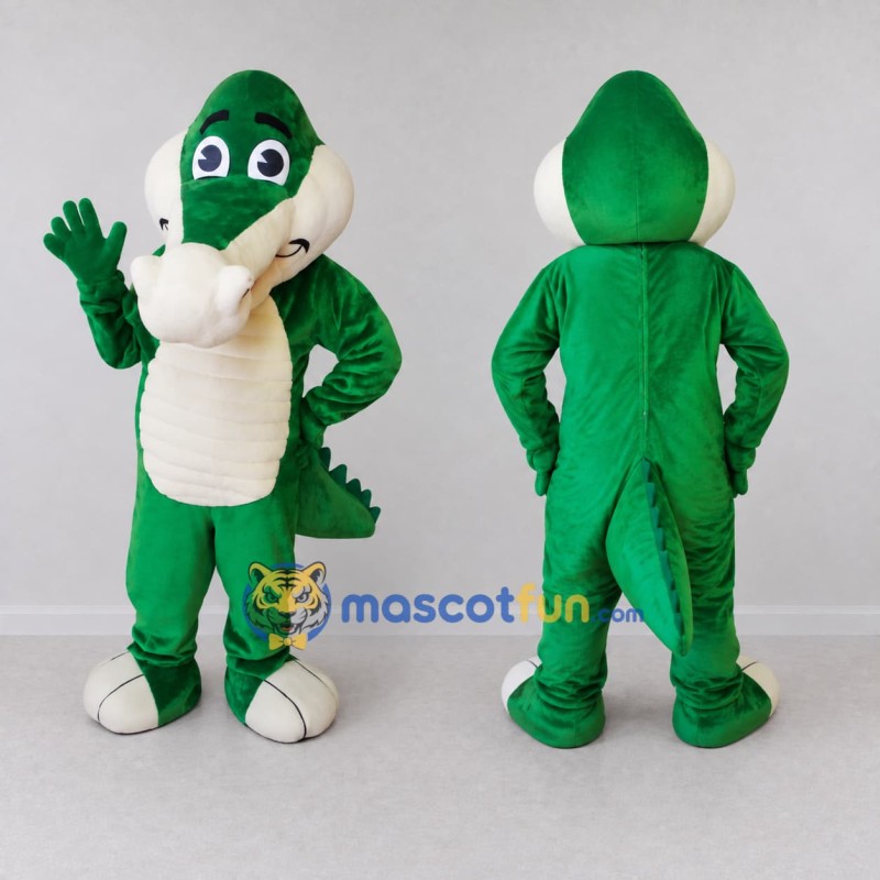 Custom Green and White Crocodile Character Mascot Costume Adult Full Body Suit for Wildlife Events Custom Green and White Crocodile Character Mascot Costume Adult Full Body Suit for Wildlife Events