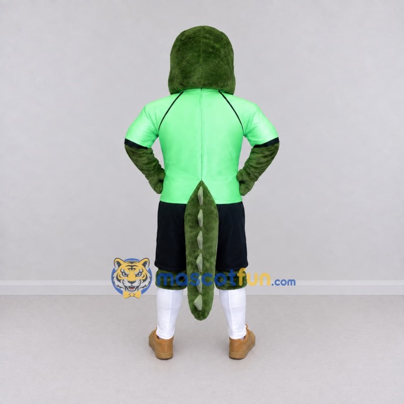 Custom Green and Black Crocodile in Sportswear Mascot Costume Adult Full Body Suit for Sports Events Custom Green and Black Crocodile in Sportswear Mascot Costume Adult Full Body Suit for Sports Events