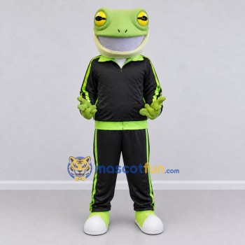 Custom Light Green and Black Gecko Character in a Tracksuit Mascot Costume Adult Full Body Suit for Sports Events
