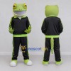 Custom Light Green and Black Gecko Character in a Tracksuit Mascot Costume Adult Full Body Suit for Sports Events Custom Light Green and Black Gecko Character in a Tracksuit Mascot Costume Adult Full Body Suit for Sports Events