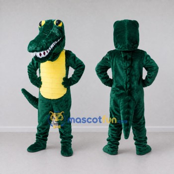 Custom Dark Green and Yellow Crocodile Character Mascot Costume Adult Full Body Suit for Wildlife Events