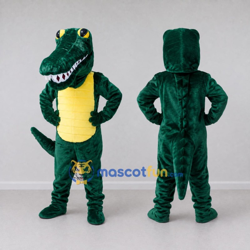Custom Dark Green and Yellow Crocodile Character Mascot Costume Adult Full Body Suit for Wildlife Events