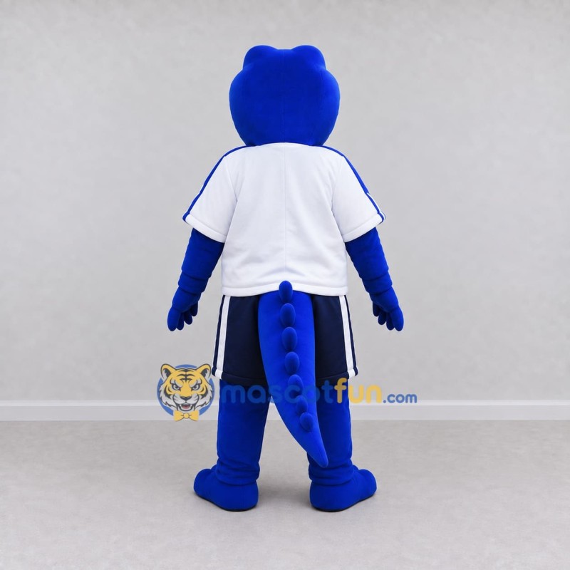 Custom Blue and White Crocodile Character in Sportswear Mascot Costume Adult Full Body Suit for Sports Events Custom Blue and White Crocodile Character in Sportswear Mascot Costume Adult Full Body Suit for Sports Events