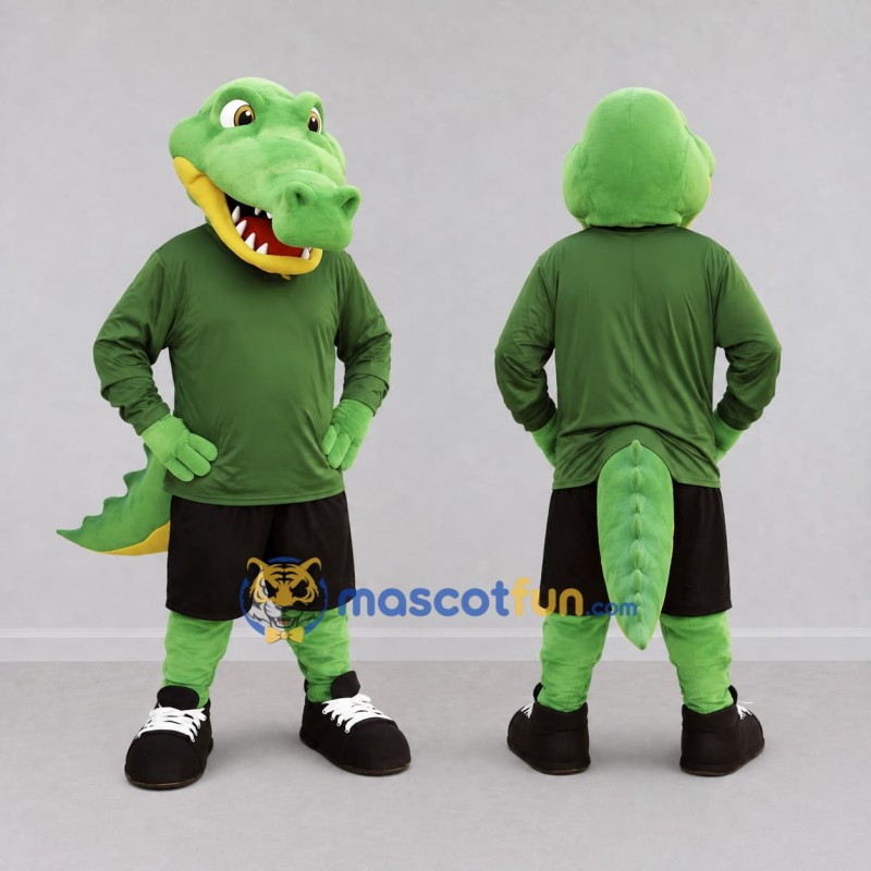Custom Green and Black Crocodile in Sportswear Mascot Costume Adult Full Body Suit for Sports Events Custom Green and Black Crocodile in Sportswear Mascot Costume Adult Full Body Suit for Sports Events
