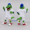 Custom Green and White Crocodile in Sportswear and a Cap Mascot Costume Adult Full Body Suit for Sports Events Custom Green and White Crocodile in Sportswear and a Cap Mascot Costume Adult Full Body Suit for Sports Events