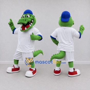 Custom Green and White Crocodile in Sportswear and a Cap Mascot Costume Adult Full Body Suit for Sports Events