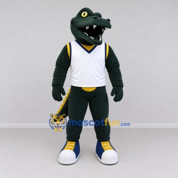 Custom Dark Green and White Crocodile in Sportswear Mascot Costume Adult Full Body Suit for Sports Events Custom Dark Green and White Crocodile in Sportswear Mascot Costume Adult Full Body Suit for Sports Events