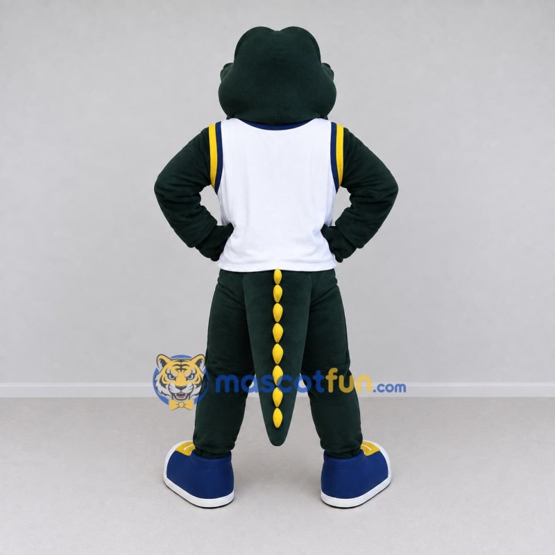 Custom Dark Green and White Crocodile in Sportswear Mascot Costume Adult Full Body Suit for Sports Events Custom Dark Green and White Crocodile in Sportswear Mascot Costume Adult Full Body Suit for Sports Events