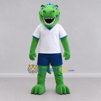 Custom Green and White Dinosaur Character in Sportswear Mascot Costume Adult Full Body Suit for Sports Events Custom Green and White Dinosaur Character in Sportswear Mascot Costume Adult Full Body Suit for Sports Events