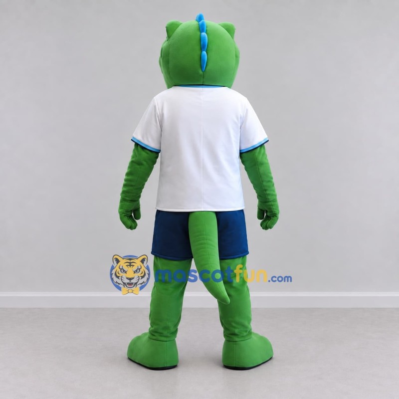 Custom Green and White Dinosaur Character in Sportswear Mascot Costume Adult Full Body Suit for Sports Events Custom Green and White Dinosaur Character in Sportswear Mascot Costume Adult Full Body Suit for Sports Events
