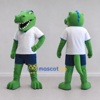 Custom Green and White Dinosaur Character in Sportswear Mascot Costume Adult Full Body Suit for Sports Events