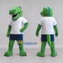 Custom Green and White Dinosaur Character in Sportswear Mascot Costume Adult Full Body Suit for Sports Events