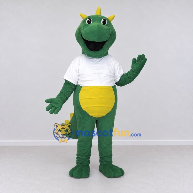 Custom Green and White Dragon Character in a Shirt Mascot Costume Adult Full Body Suit for School Events Custom Green and White Dragon Character in a Shirt Mascot Costume Adult Full Body Suit for School Events