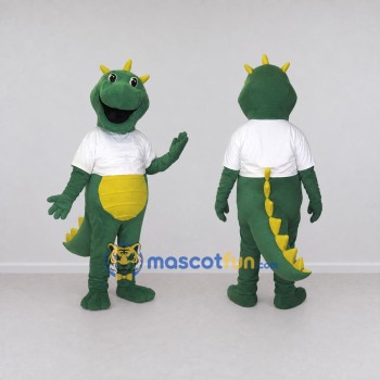 Custom Green and White Dragon Character in a Shirt Mascot Costume Adult Full Body Suit for School Events