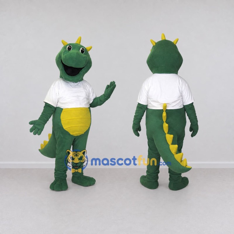 Custom Green and White Dragon Character in a Shirt Mascot Costume Adult Full Body Suit for School Events Custom Green and White Dragon Character in a Shirt Mascot Costume Adult Full Body Suit for School Events