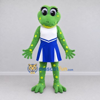 Custom Green and Blue Frog Cheerleader Mascot Costume Adult Full Body Suit for Sports Events Custom Green and Blue Frog Cheerleader Mascot Costume Adult Full Body Suit for Sports Events