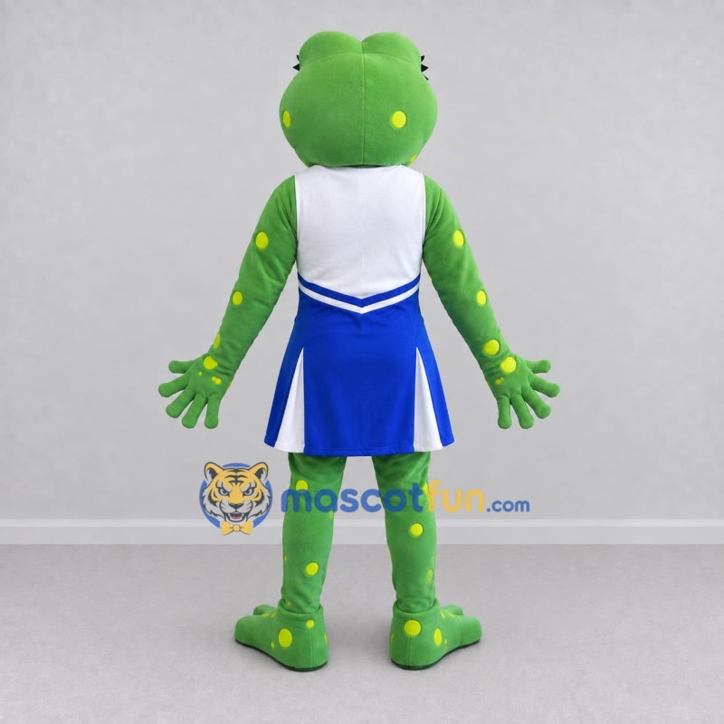 Custom Green and Blue Frog Cheerleader Mascot Costume Adult Full Body Suit for Sports Events Custom Green and Blue Frog Cheerleader Mascot Costume Adult Full Body Suit for Sports Events