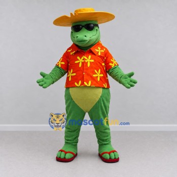 Custom Green and Red Crocodile in a Tropical Shirt Mascot Costume Adult Full Body Suit for Summer Events Custom Green and Red Crocodile in a Tropical Shirt Mascot Costume Adult Full Body Suit for Summer Events