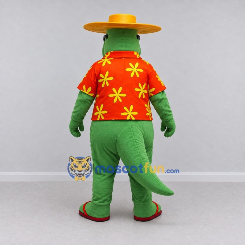 Custom Green and Red Crocodile in a Tropical Shirt Mascot Costume Adult Full Body Suit for Summer Events Custom Green and Red Crocodile in a Tropical Shirt Mascot Costume Adult Full Body Suit for Summer Events