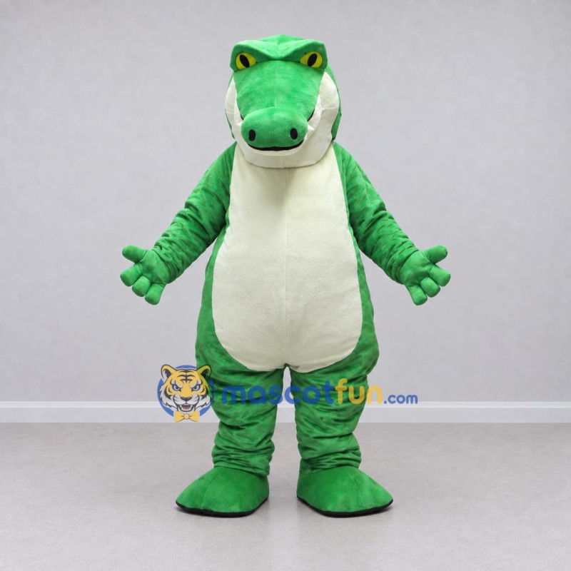 Custom Green and White Crocodile Character Mascot Costume Adult Full Body Suit for Wildlife Events Custom Green and White Crocodile Character Mascot Costume Adult Full Body Suit for Wildlife Events