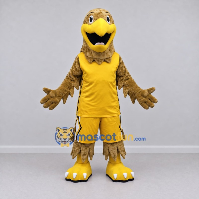 Custom Brown and Yellow Eagle in Sportswear Mascot Costume Adult Full Body Suit for Sports Events Custom Brown and Yellow Eagle in Sportswear Mascot Costume Adult Full Body Suit for Sports Events