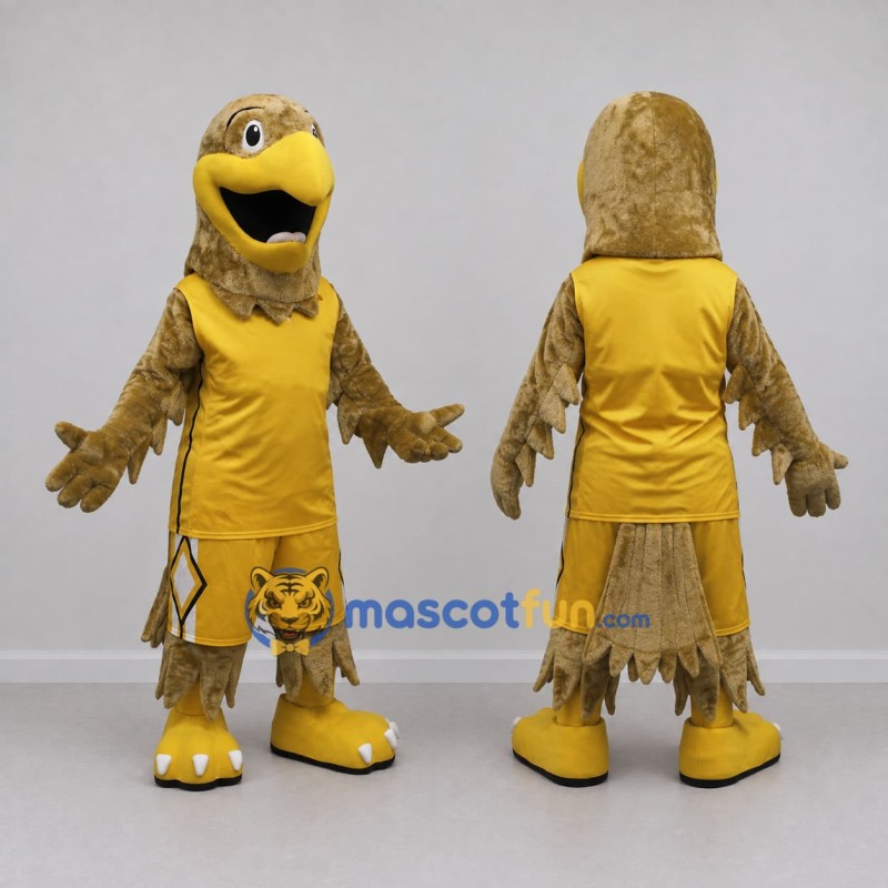 Custom Brown and Yellow Eagle in Sportswear Mascot Costume Adult Full Body Suit for Sports Events Custom Brown and Yellow Eagle in Sportswear Mascot Costume Adult Full Body Suit for Sports Events