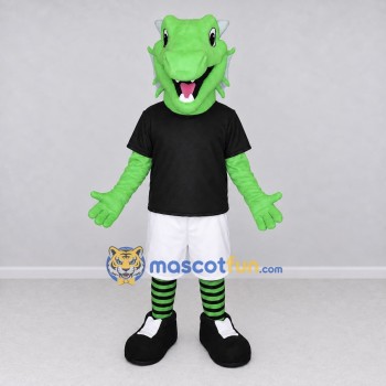 Custom Green and Black Dragon Character in Sportswear Mascot Costume Adult Full Body Suit for Sports Events
