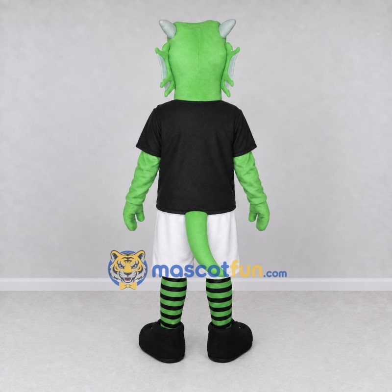 Custom Green and Black Dragon Character in Sportswear Mascot Costume Adult Full Body Suit for Sports Events Custom Green and Black Dragon Character in Sportswear Mascot Costume Adult Full Body Suit for Sports Events