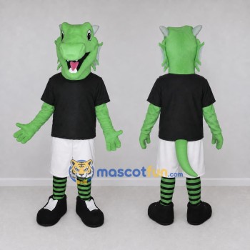 Custom Green and Black Dragon Character in Sportswear Mascot Costume Adult Full Body Suit for Sports Events