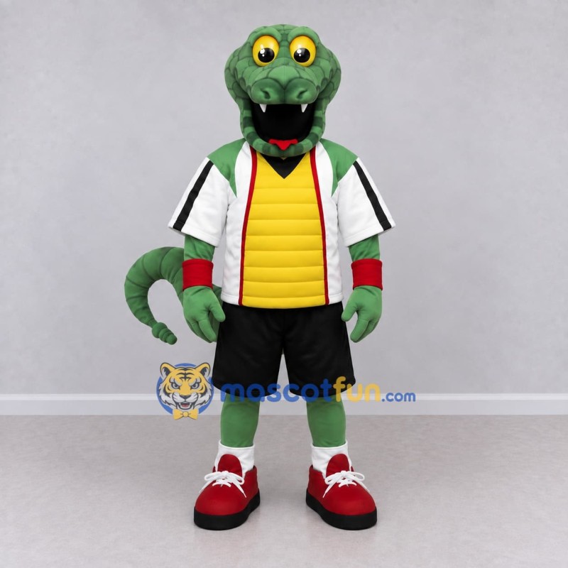 Custom Green and White Cobra in Sportswear Mascot Costume Adult Full Body Suit for Sports Events Custom Green and White Cobra in Sportswear Mascot Costume Adult Full Body Suit for Sports Events
