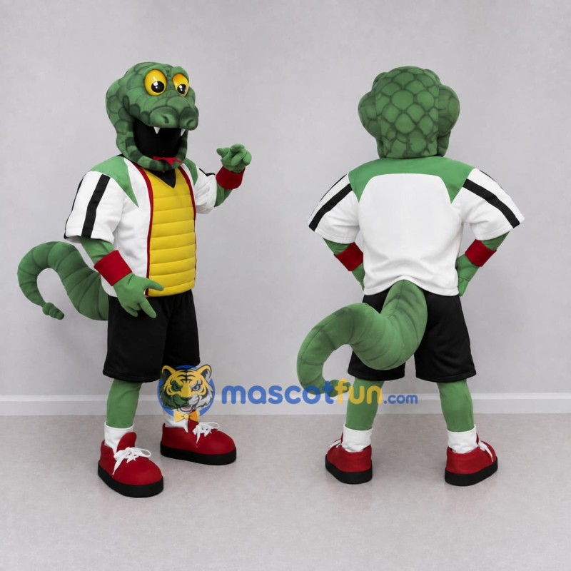 Custom Green and White Cobra in Sportswear Mascot Costume Adult Full Body Suit for Sports Events Custom Green and White Cobra in Sportswear Mascot Costume Adult Full Body Suit for Sports Events