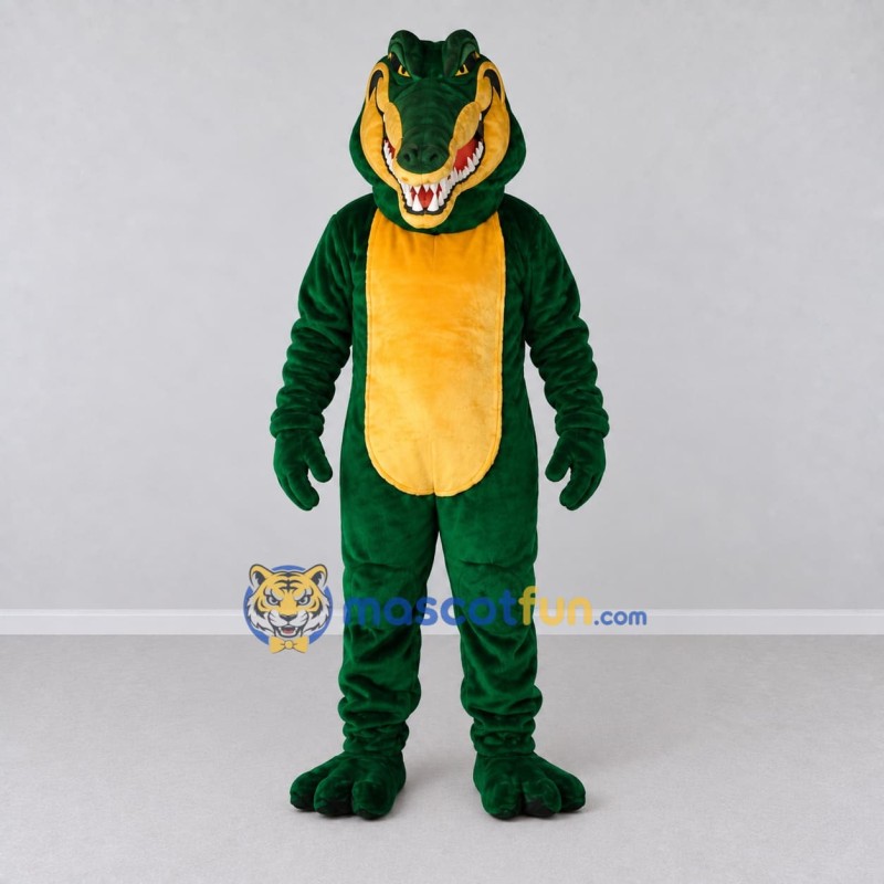 Custom Dark Green and Yellow Crocodile Mascot Costume Adult Full Body Suit for Wildlife Events