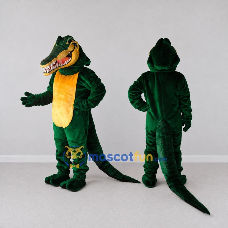 Custom Dark Green and Yellow Crocodile Mascot Costume Adult Full Body Suit for Wildlife Events