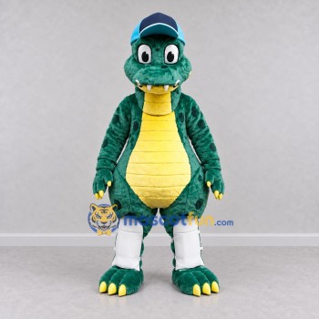 Custom Teal and Yellow Dinosaur Character with a Cap Mascot Costume Adult Full Body Suit for School Events Custom Teal and Yellow Dinosaur Character with a Cap Mascot Costume Adult Full Body Suit for School Events