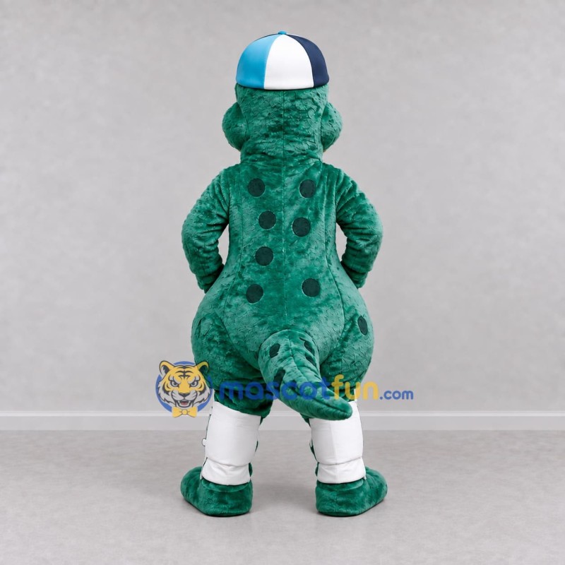 Custom Teal and Yellow Dinosaur Character with a Cap Mascot Costume Adult Full Body Suit for School Events Custom Teal and Yellow Dinosaur Character with a Cap Mascot Costume Adult Full Body Suit for School Events