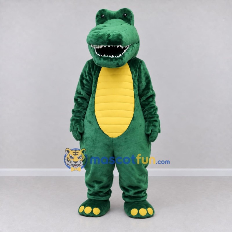 Custom Green and Yellow Crocodile Character Mascot Costume Adult Full Body Suit for Wildlife Events