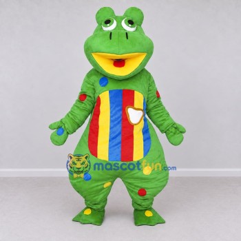 Custom Green and Multicolor Frog Character Mascot Costume Adult Full Body Suit for School Events Custom Green and Multicolor Frog Character Mascot Costume Adult Full Body Suit for School Events