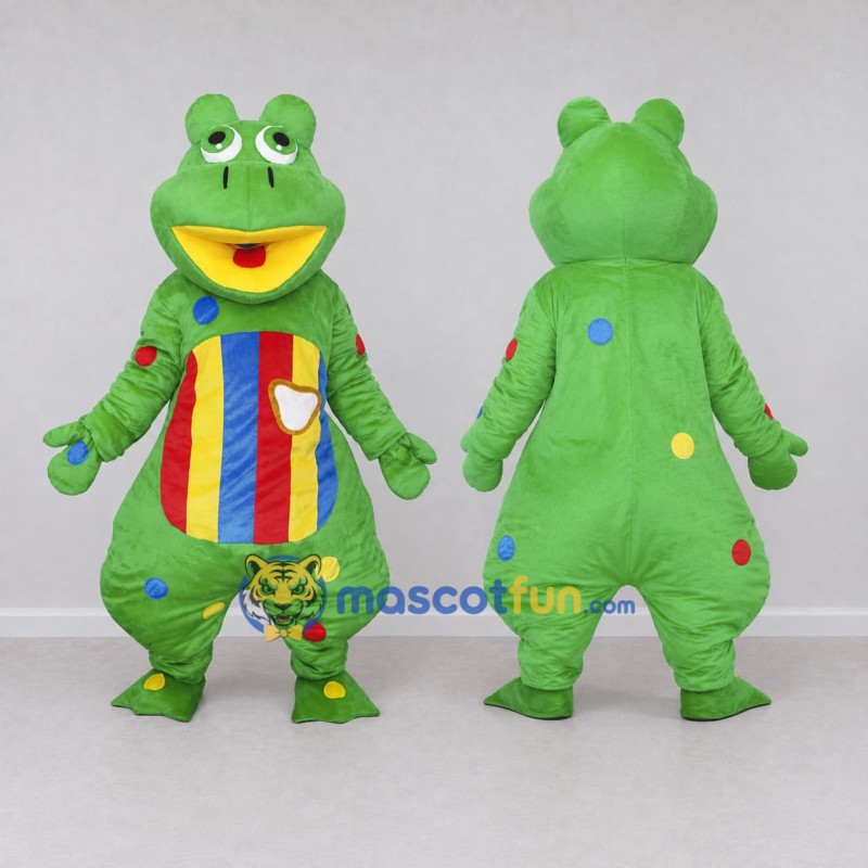 Custom Green and Multicolor Frog Character Mascot Costume Adult Full Body Suit for School Events Custom Green and Multicolor Frog Character Mascot Costume Adult Full Body Suit for School Events