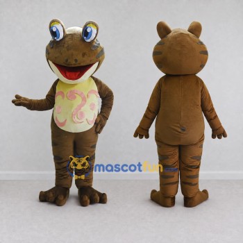 Custom Brown and Cream Frog Character Mascot Costume Adult Full Body Suit for School Events