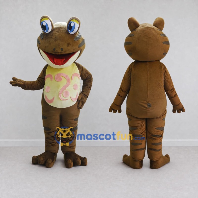 Custom Brown and Cream Frog Character Mascot Costume Adult Full Body Suit for School Events Custom Brown and Cream Frog Character Mascot Costume Adult Full Body Suit for School Events