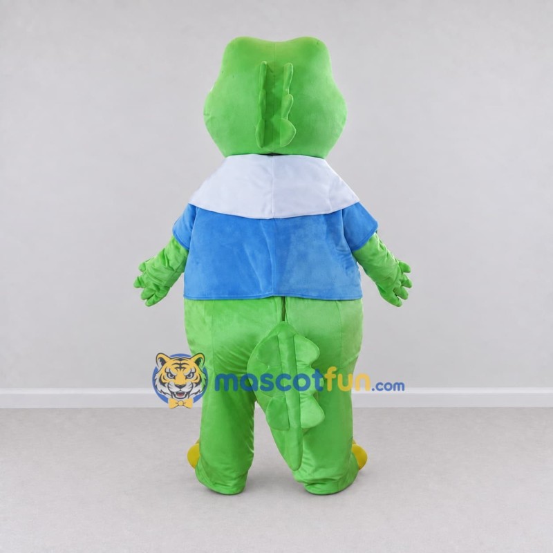 Custom Light Green and Blue Crocodile in a Jacket Mascot Costume Adult Full Body Suit for School Events Custom Light Green and Blue Crocodile in a Jacket Mascot Costume Adult Full Body Suit for School Events