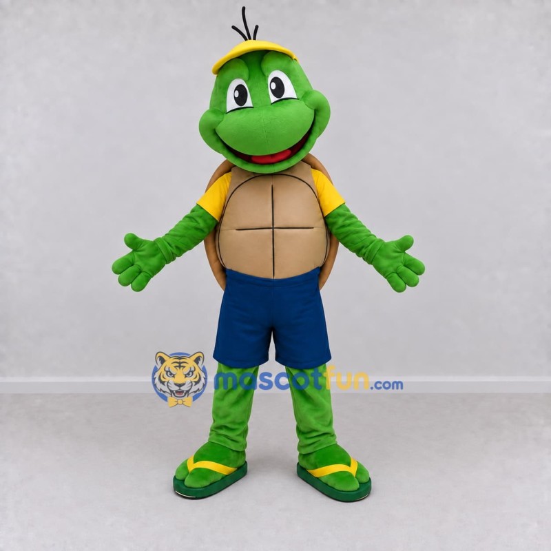 Custom Green and Blue Turtle in Shorts and a Cap Mascot Costume Adult Full Body Suit for School Events Custom Green and Blue Turtle in Shorts and a Cap Mascot Costume Adult Full Body Suit for School Events