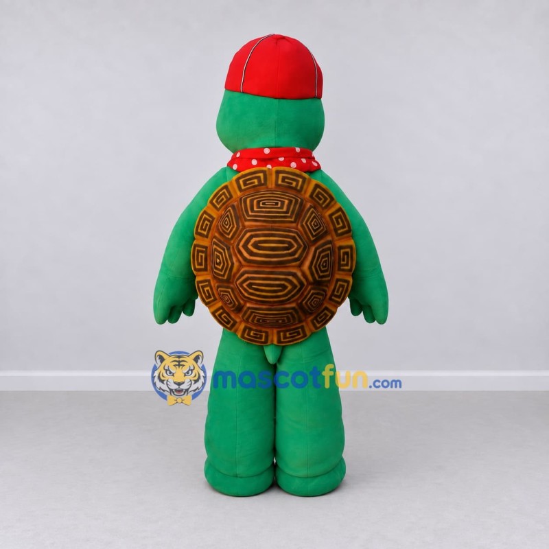Custom Green and Red Turtle with a Cap and Bandana Mascot Costume Adult Full Body Suit for School Events Custom Green and Red Turtle with a Cap and Bandana Mascot Costume Adult Full Body Suit for School Events