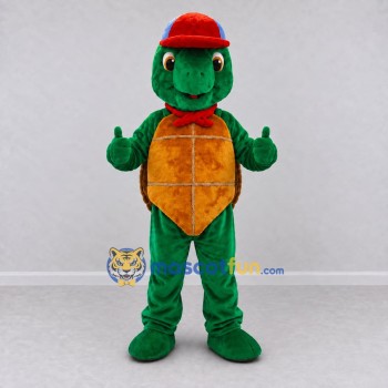 Custom Green and Brown Turtle with a Cap Mascot Costume Adult Full Body Suit for School Events Custom Green and Brown Turtle with a Cap Mascot Costume Adult Full Body Suit for School Events
