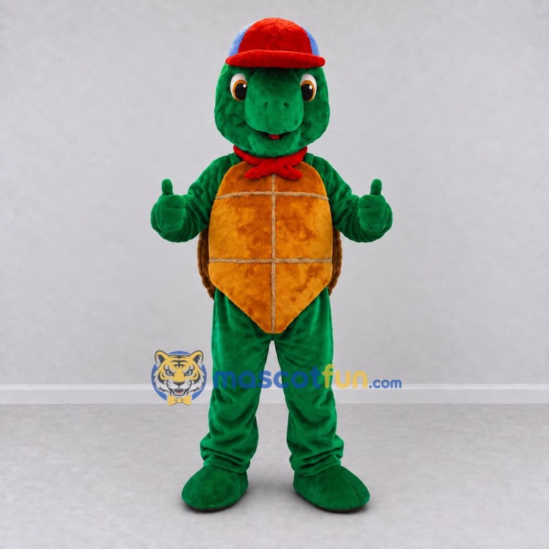 Custom Green and Brown Turtle with a Cap Mascot Costume Adult Full Body Suit for School Events Custom Green and Brown Turtle with a Cap Mascot Costume Adult Full Body Suit for School Events