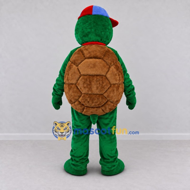 Custom Green and Brown Turtle with a Cap Mascot Costume Adult Full Body Suit for School Events Custom Green and Brown Turtle with a Cap Mascot Costume Adult Full Body Suit for School Events