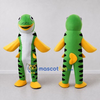Custom Green and Yellow Fish Character Mascot Costume Adult Full Body Suit for Ocean Events