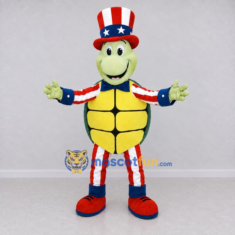 Custom Green and Red Turtle in a Stars and Stripes Outfit Mascot Costume Adult Full Body Suit for Community Events Custom Green and Red Turtle in a Stars and Stripes Outfit Mascot Costume Adult Full Body Suit for Community Events