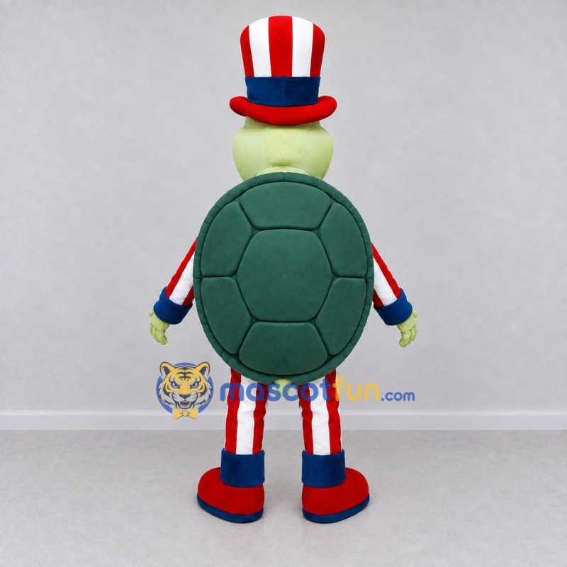 Custom Green and Red Turtle in a Stars and Stripes Outfit Mascot Costume Adult Full Body Suit for Community Events Custom Green and Red Turtle in a Stars and Stripes Outfit Mascot Costume Adult Full Body Suit for Community Events